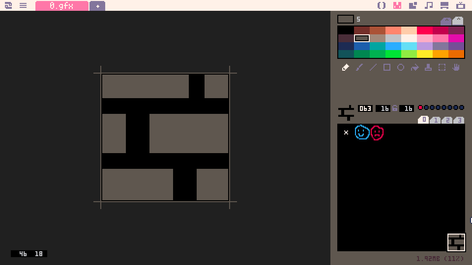 Screenshot of the sprite editor where we're making a wall tile